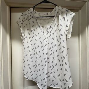 White Feather Print Women's Top